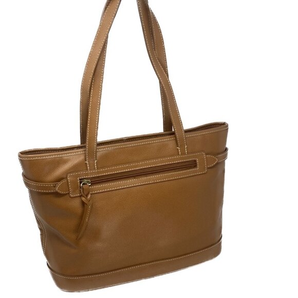 Dooney & Bourke Davis Leather Logo Lock Tote Bag - Brown with Red Interior - Picture 3 of 15